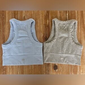 ALO Yoga Seamless Delight High Neck Sports Bra Light Blue and Gray Lot of 2